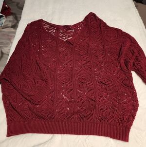 Women’s Open-Knit Burgundy Sweater
